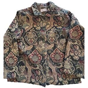 Gotcha Covered Jacket Sz Medium Brown Tapestry Chunky Floral Blazer 90s made USA